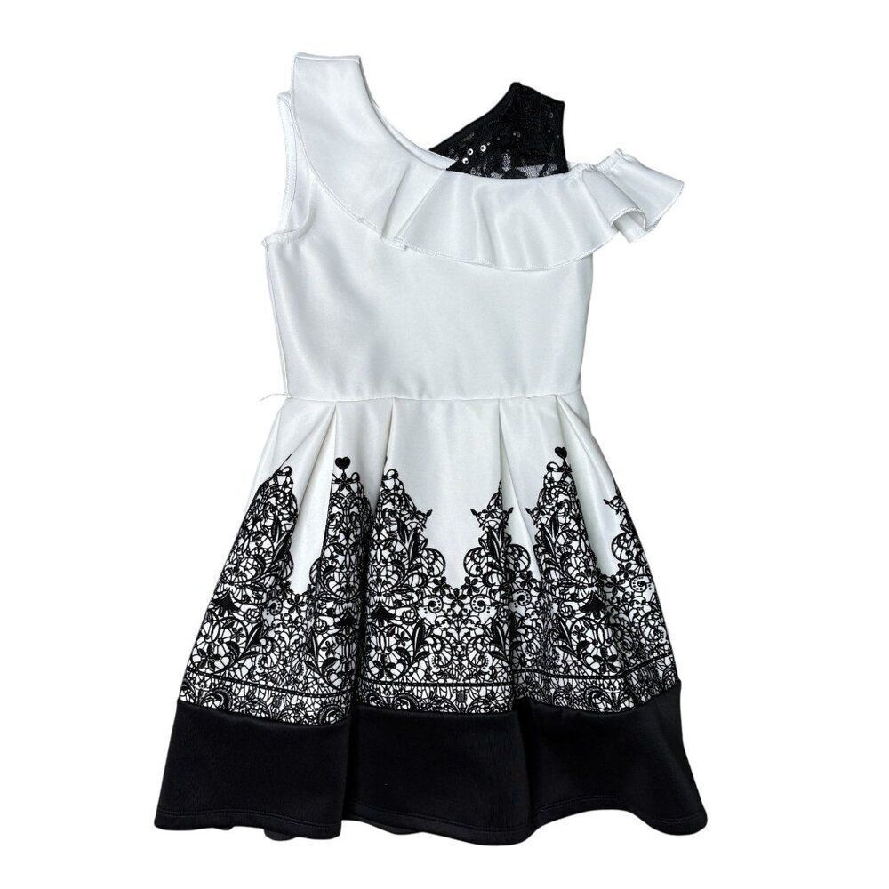 Knit Works Girls Dress Size 6X Black and White Fit and Flare